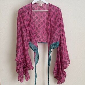 All About Audrey Venus Ruffle Wrap Top Made from 100% Silk Vintage Saris S / M